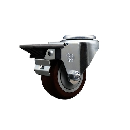 Service Caster 3'' Maroon Poly Wheel Swivel Bolt Hole Caster with Posi Lock Brake SCC-BH20S314-PPUB-MRN-PLB